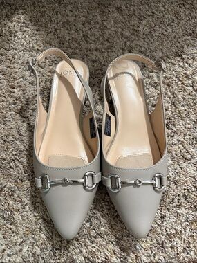 Jones New York Taupe Pointed-Toe Slingback Flats with Silver Bit